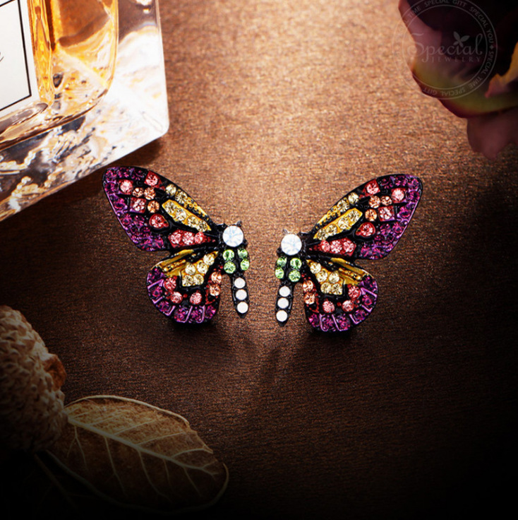 Cross-border Butterfly Girl Heart Earrings Butterfly Wings Earrings Rhinestone 925 Fashion Stud Earrings