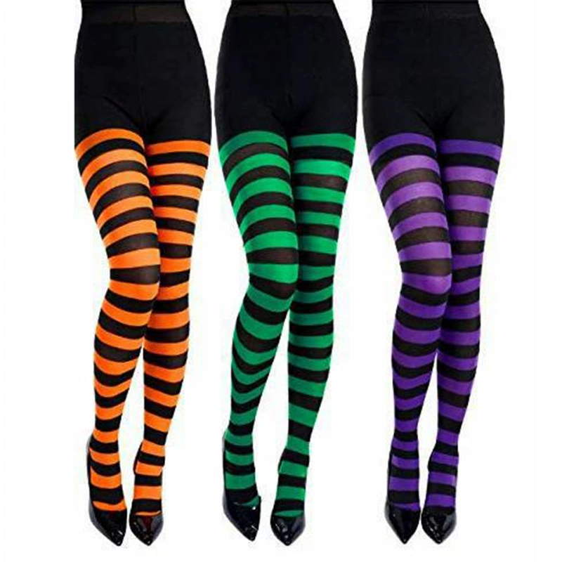 Striped Tights for Halloween Cosplay, Multicolor Stripe Pattern, Size 110×10