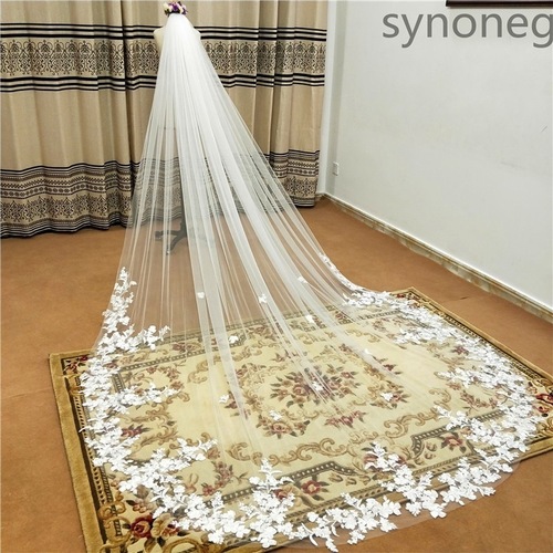 New white 3-meter wide wedding veil cathedral three-dimensional flower bridal headdress metal hair comb long veil