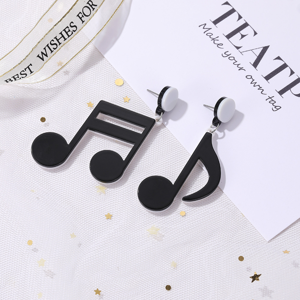 Korea New Fashion Cute Black And White Earrings Notes Exaggerated Earrings Wholesale display picture 5