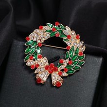 欧美热销服装配饰圣诞节百搭别针胸花饰品 KC金满钻圣诞花环胸针