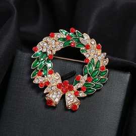 欧美热销服装配饰圣诞节百搭别针胸花饰品 KC金满钻圣诞花环胸针