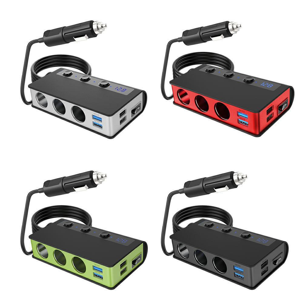 单QC3.0车载车充点烟器一拖三180W4口usb无线充电器颜色随仓发货