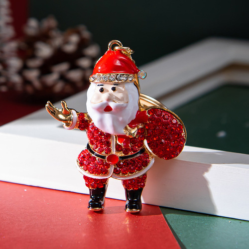 European and American Cross-border New Christmas Series Diamond-embellished Oil Christmas Elf Keychain Ornament Metal Small Gift Hanger
