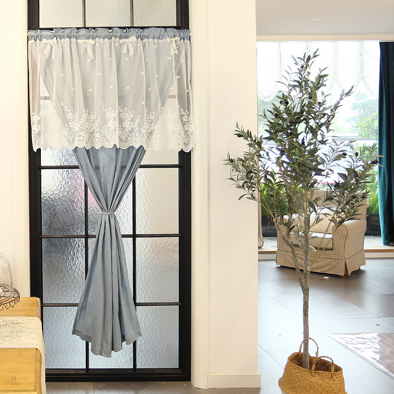 Iris Country Travel Artistic Small Fresh Light Denim Blue Window Curtain Partition Curtain American Solid Color Rod Punch-Free