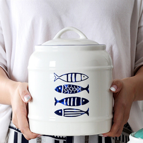 Cross-border Amazon Kitchen Ceramic Sealed Jar Tea Lard Jar Cat and Dog Food Barrel Storage Jar Soft Decoration Ornaments