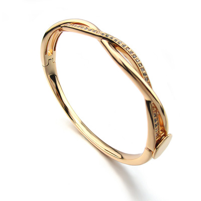 韩版时尚小众设计感镀金镶钻麻花手镯女潮流个性精致首饰饰品|ms