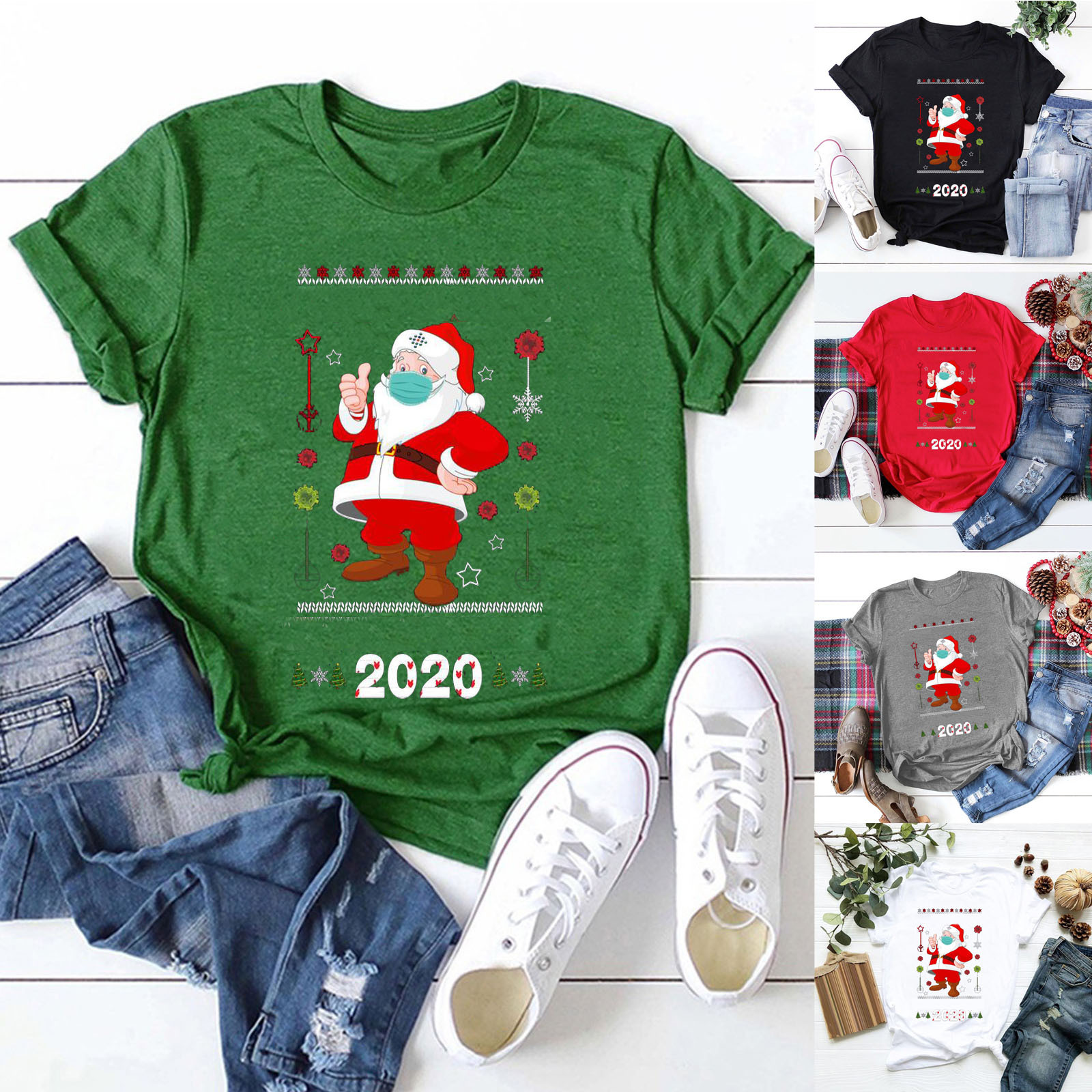 Santa print short-sleeved T-shirt  NSYF12461