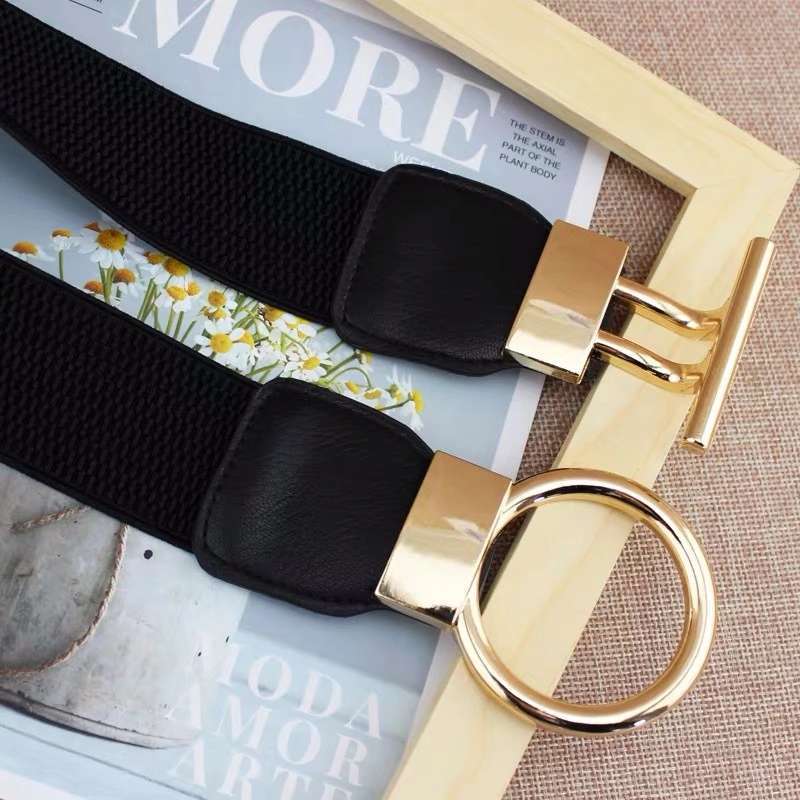 Mode Rond Faux Cuir En Tissu Bouton En Métal Ceinture display picture 3