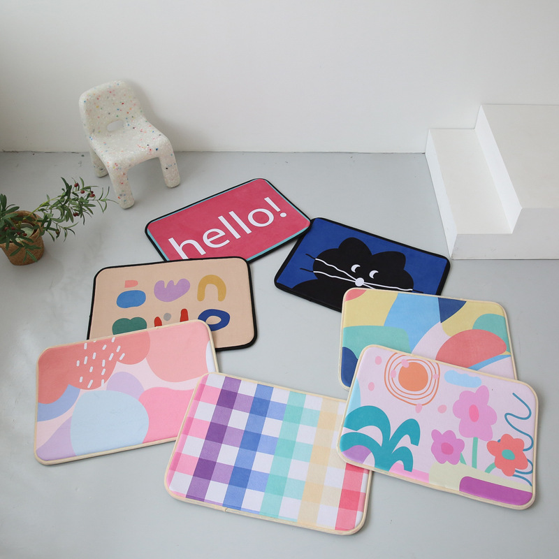外贸跨境INS简约风入户地垫地毯 家用客厅卧室儿童卡通防滑门垫