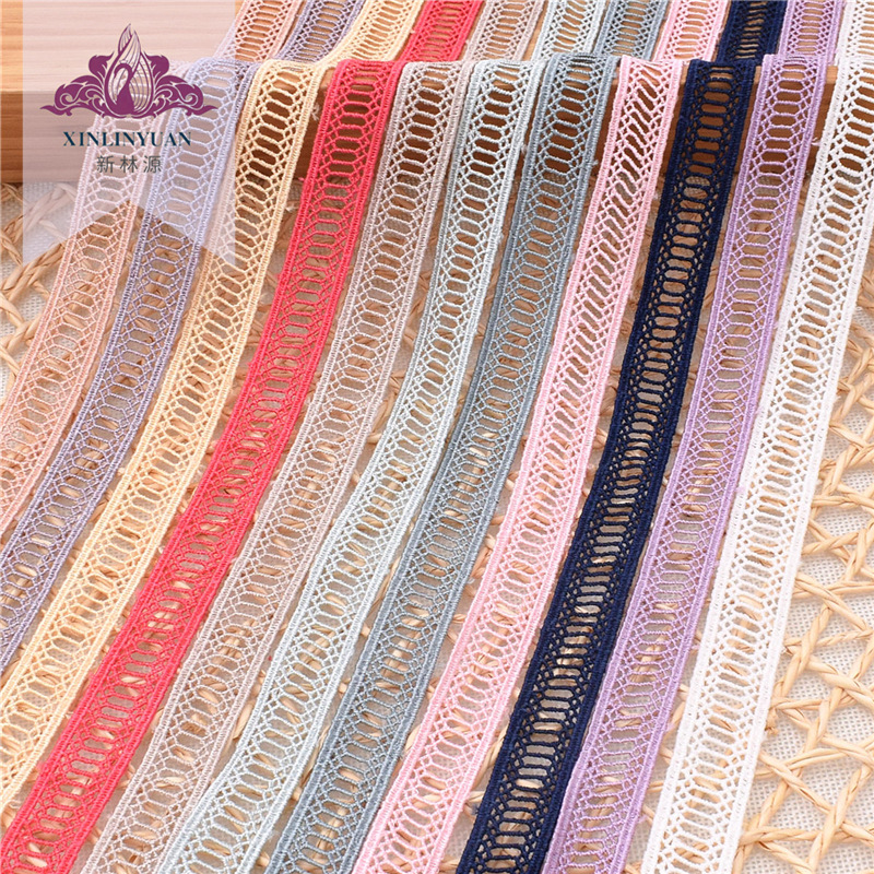 新品XY11971A系列1.8cm涤纶水溶镂空花边 多色双边楼梯格刺绣花边