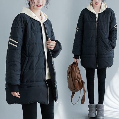 胖MM文艺大码女装2020冬季新款文艺范宽松显瘦休闲中长款棉服棉袄|ru