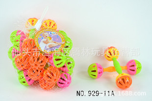 供应好批 摇铃玩具 929-11婴儿摇铃 双头摇铃球 彩球手柄摇铃