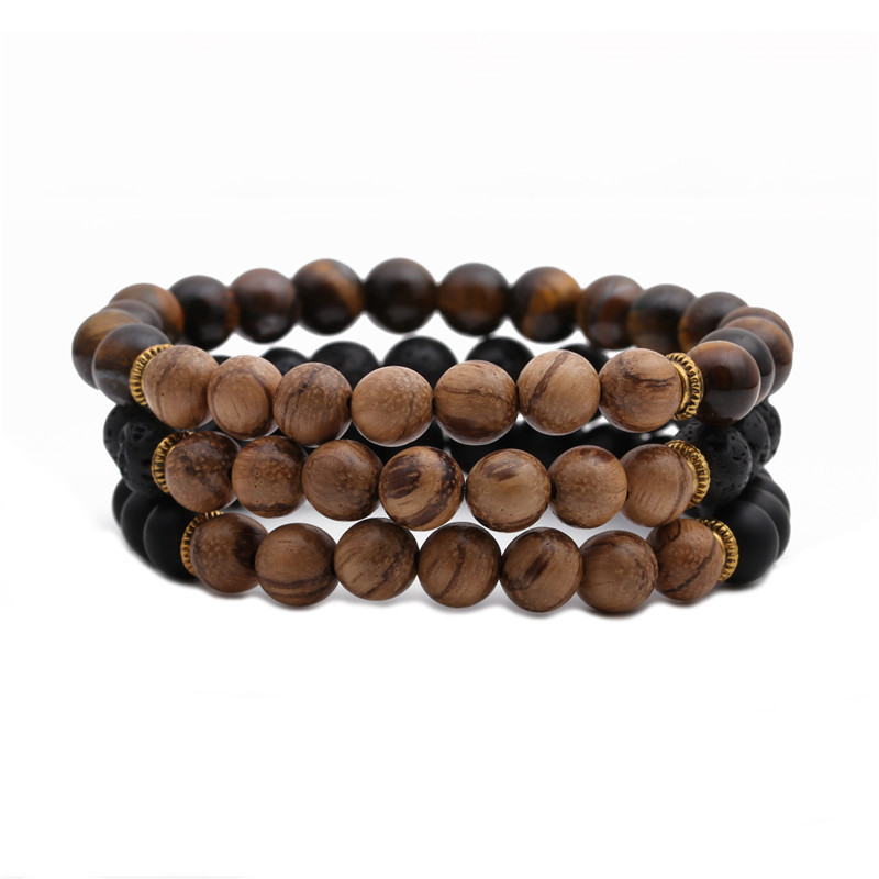 8mm Wenge Wood Tiger Eye Stone Frosted Stone Volcanic Stone Beaded Bracelet