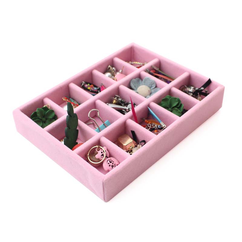Storage Box Organizer, Rectangular Jewelry Tray, Fuchsia Multi-Compartment Accessories Box