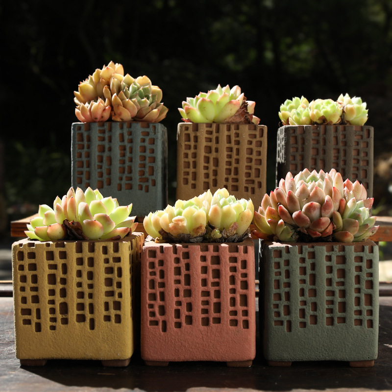 Simple Maifan stone fleshy flowerpot purple sand stoneware creative retro personality breathable controlled meat plant pot wholesale