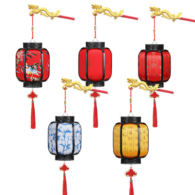 新款儿童手提电子发光仿古灯笼春节元宵节古风冬瓜型传统喜庆宫灯|ru