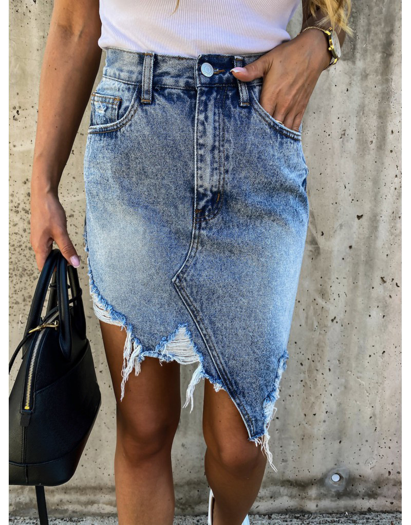 Brand New Woman Trendy Retro Washed Irregular Denim Skirt Female Summer High Waist Denim Skirts Elastic Bodycon Hip Saia jeans