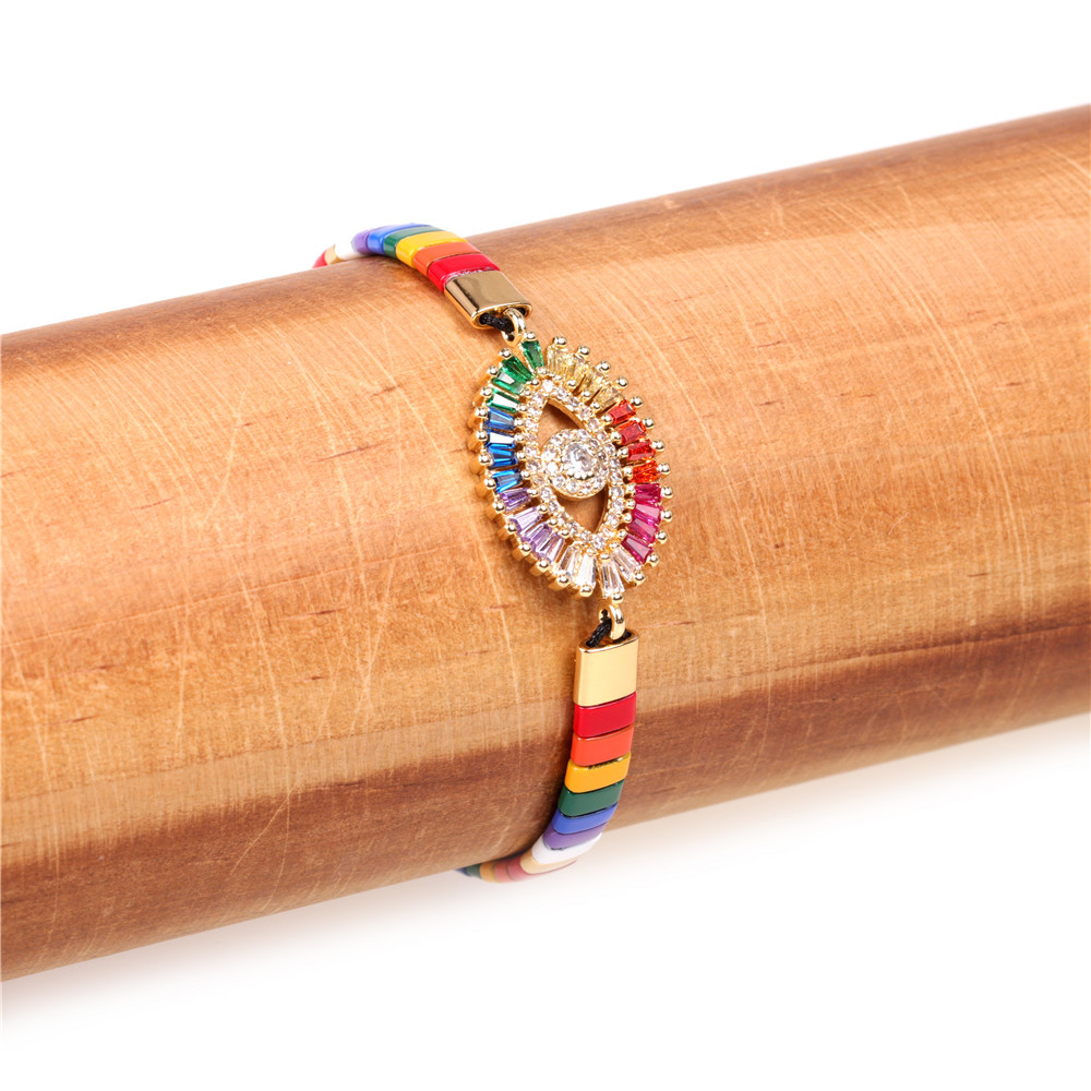 New Fashion Contrast Color Braided Elastic Eyes Color Zircon Bracelet Wholesale display picture 6
