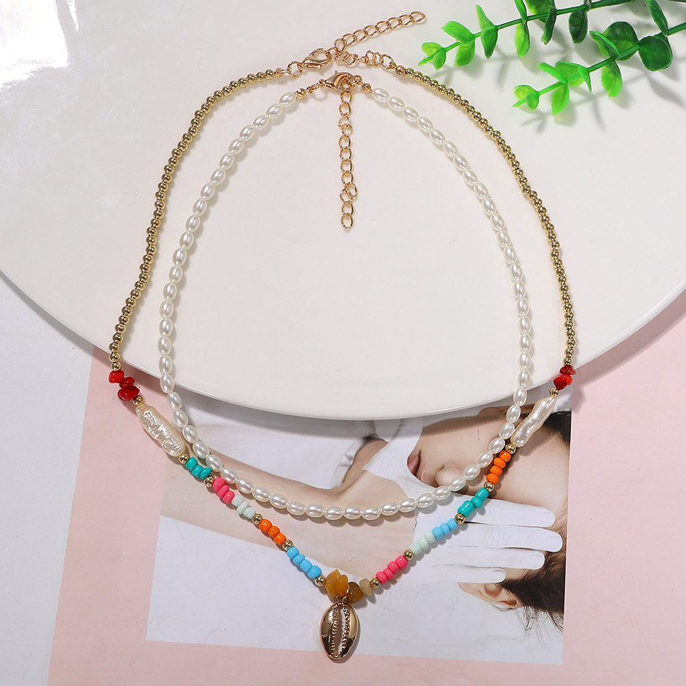 Fashion Beads Gravel Metal Shell Pendant Gold Round Bead Necklace Bohemian Style Necklace display picture 7