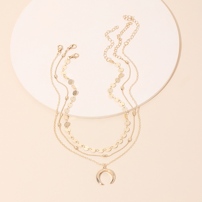 100g Weight Necklace Classification Women'S Gender Gold, Silver Color Hot Selling Crescent Personality Multi-layered Necklace Wholesale 2