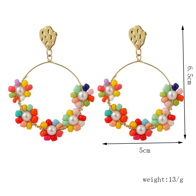 Grenz Überschreitende Böhmische Hand Gefertigte Blumen Reis Perlen Ohrringe Kreative Persönlichkeit Geometrisch Gewebte Perlen Ohrringe Schmuck display picture 5