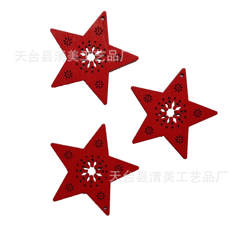 Productos de madera de la serie de Navidad roja DIY colgante de dibujos animados de Navidad de madera 10 piezas un paquete con 10 cuerda de cáñamo