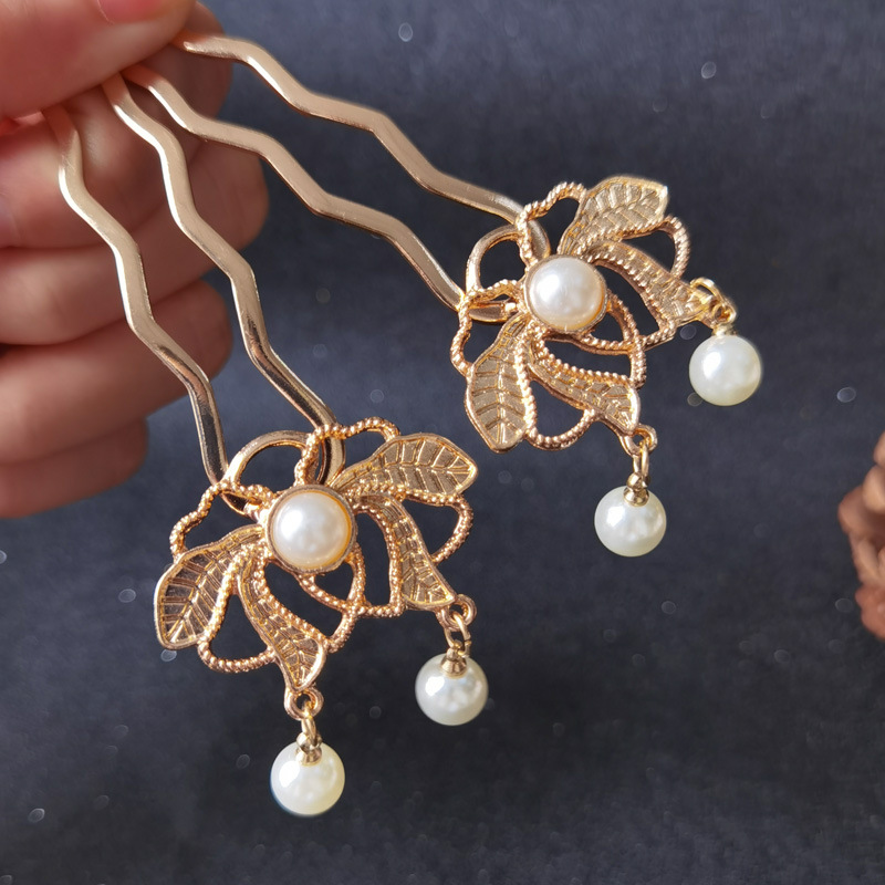 Guzhuang Hanfu Accented Small U Hairpin, Ming Dynasty Style Ancient Chinese Hair Accessories, Hanfu Headwear Hairpin, Retro Zan, Tang Style Pearl