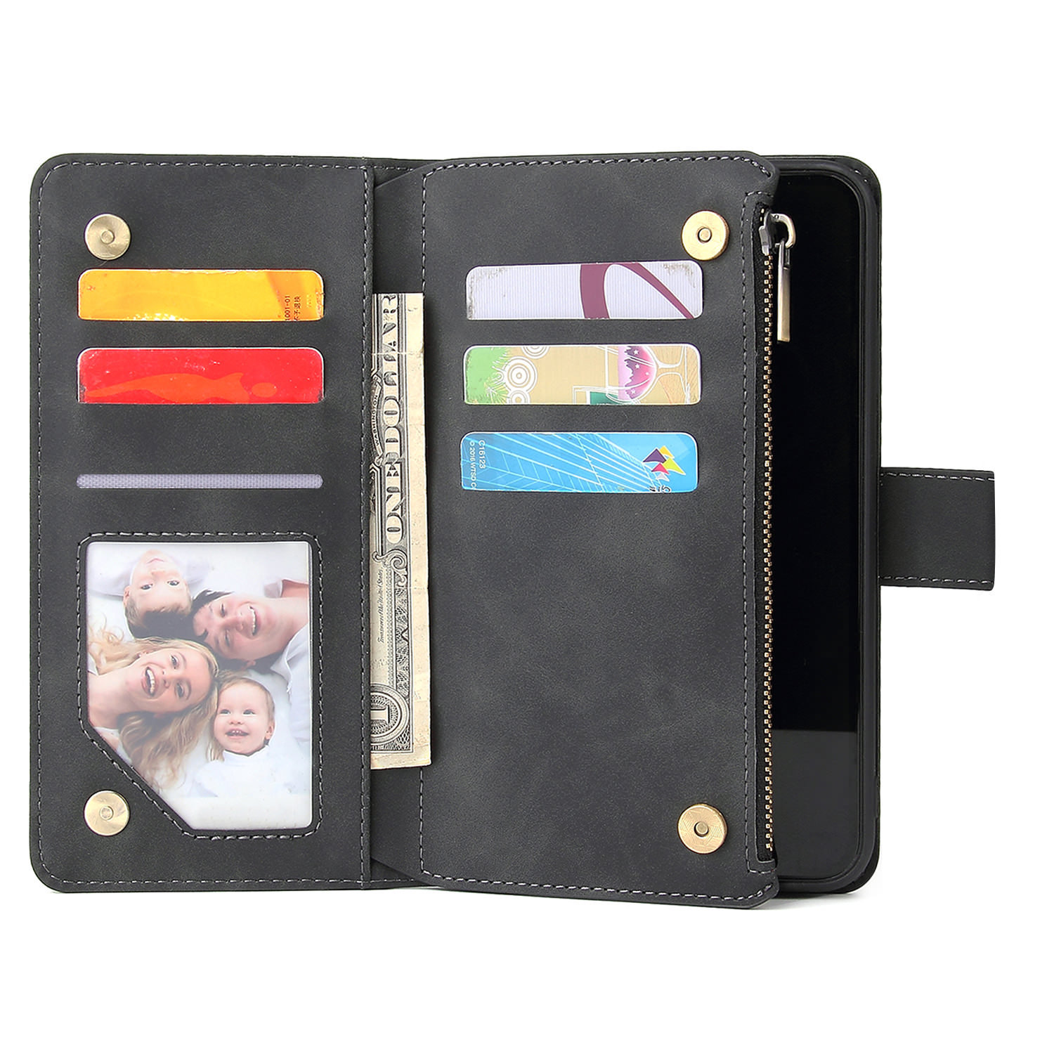 Suitable For IPhone 12 Zipper Phone 17 Pro Max Stand Multi-Card Wallet Leather Case XS_voghion.com