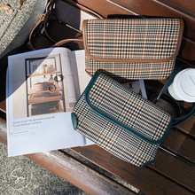 跨境复古斜挎格纹马鞍包加工迷你菱格小包包定做清新斜挎小皮包