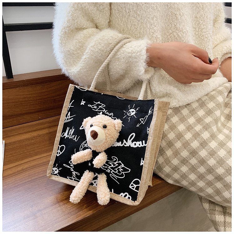 Wholesale 2020 new Instagram winter cute bear Japanese women's bags, cartoon student fashion hand-held trendy fabric bags undefined