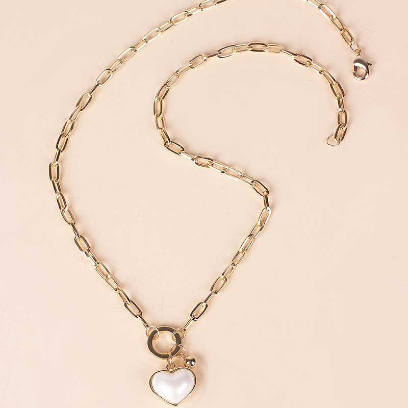 15g Weight Necklace Classification Wedding, Travel Occasion Women'S Gender Fashion Style Gold Color Fashion Simple Pearl White Love Pendant Necklace Fashion Heart-shaped Thick Chain Clavicle Chain For Women Nihaojewelry 1