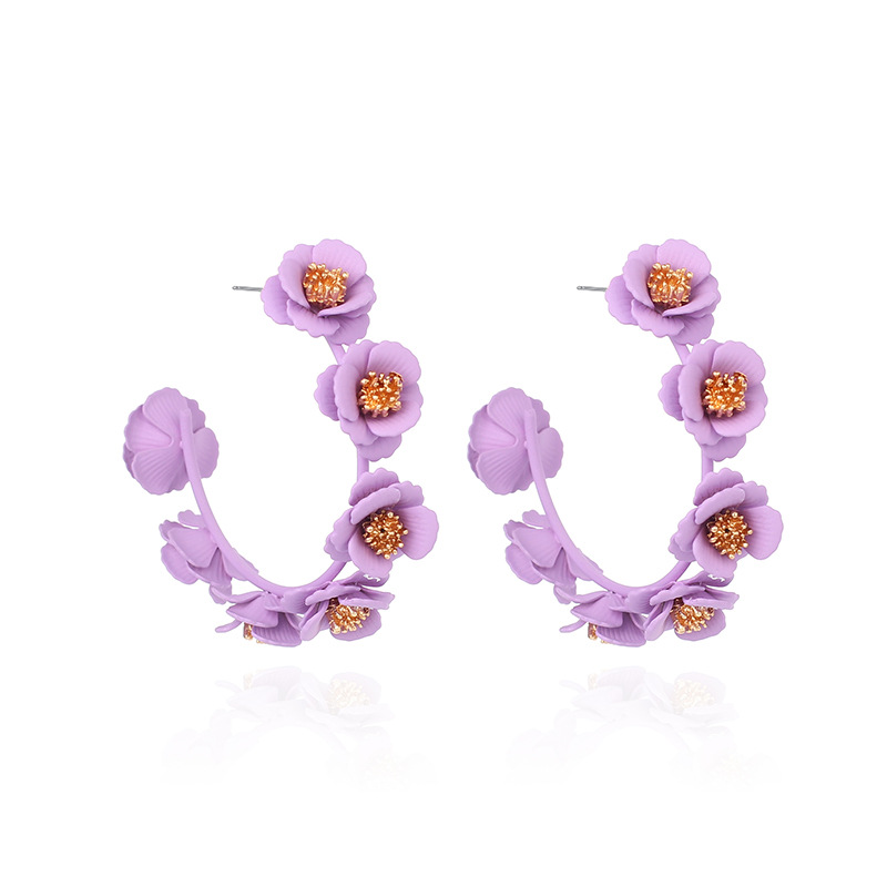 2020 Neue Geometrische C-förmige Niedliche Blumen Handgemachte Ohrringe Weibliche Nische Helle Augen Bonbon Farbe Girlanden Ohrringe Schmuck display picture 5
