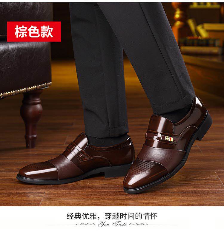 Giày da nam công sở mũi nhọn cổ thấp kiểu lười, form rộng — Giày một lớp màu nâu, Giày một lớp màu đen chi tiết 2