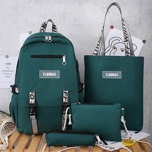 2024 New College Style Letter Oxford Cloth Four-Piece Set Double Shoulder Bag Korean Version Leisure Women Middle/College Student School Bag