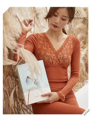 保暖内衣套装女士莫代尔无缝美体秋衣秋裤套装蕾丝保暖衣|ms