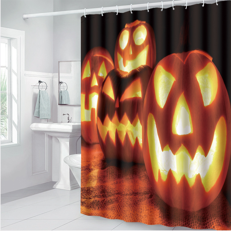 AliExpress hot Halloween waterproof shower curtain bathroom combination set bath towel carpet floor mat a batch of generation