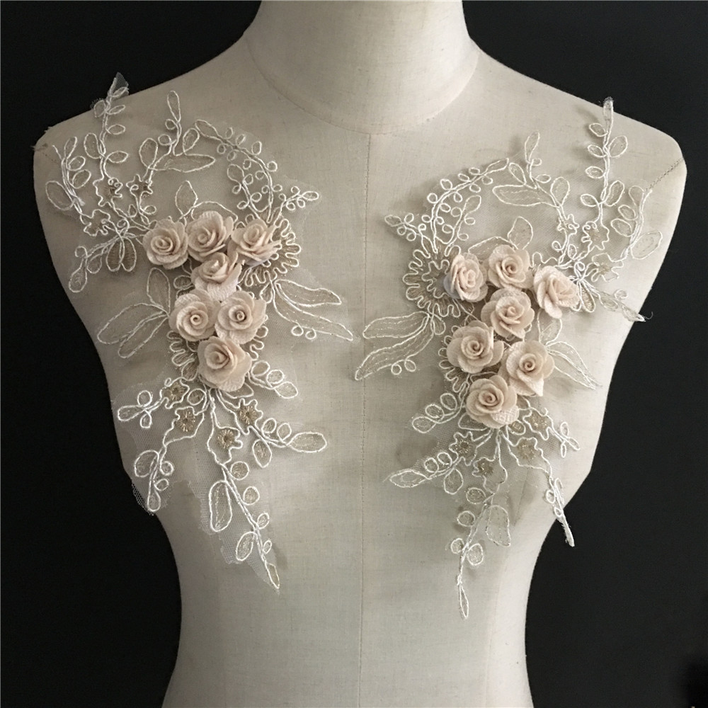 DIY刺绣蕾丝衣领布贴装饰蕾丝贴花立体沾花花朵服装帽配厂家直销