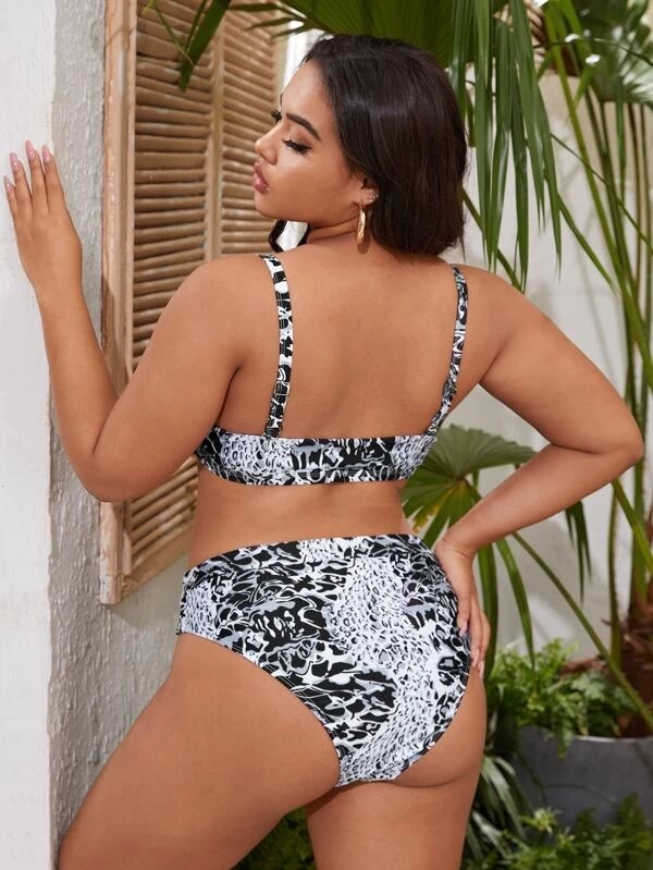 plus size snakeskin print split swimwear NSYLH122963