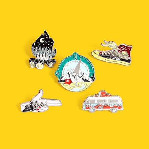 Foreign trade creative personality landscape picture alloy jewelry brooch cartoon bus canvas shoes style brooch badge