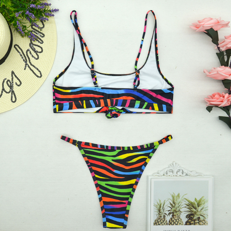 printed striped split bikini  NSHL31972