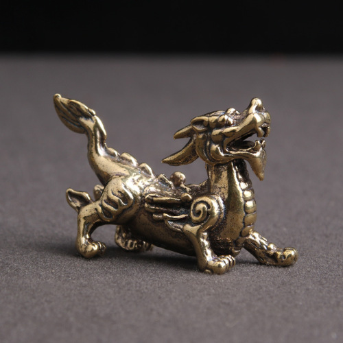 Solid Brass Vintage Feitian Pixiu Pair of Keychain Pendants for Lucky Home Desktop Ornaments and Gifts