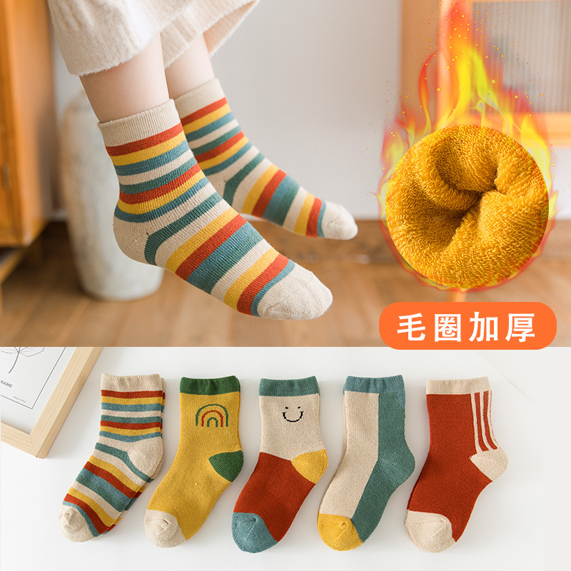 20年冬季加绒加厚儿童袜毛圈袜子加厚款男女童中筒袜宝宝袜1-12岁