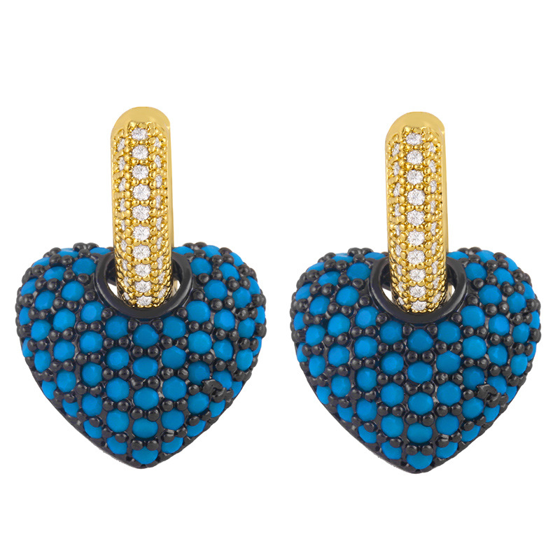 Fashion Heart Inlaid Zircon Copper Artificial Gemstones 18k Gold Plated Earrings display picture 6