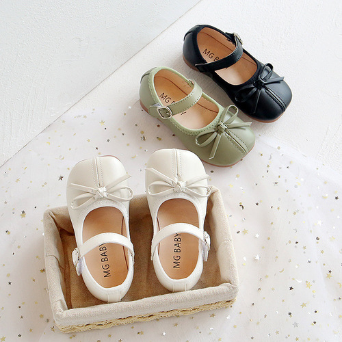 Children's leather shoes with bows, sweet and cute girls' princess shoes, soft sole baby shoes,  spring children's shoes wholesale