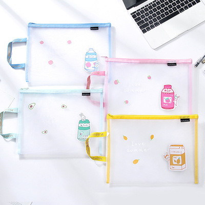 金華升A4網紗文件袋卡通皮革手提拉鏈袋大容量收納袋資料袋可定制