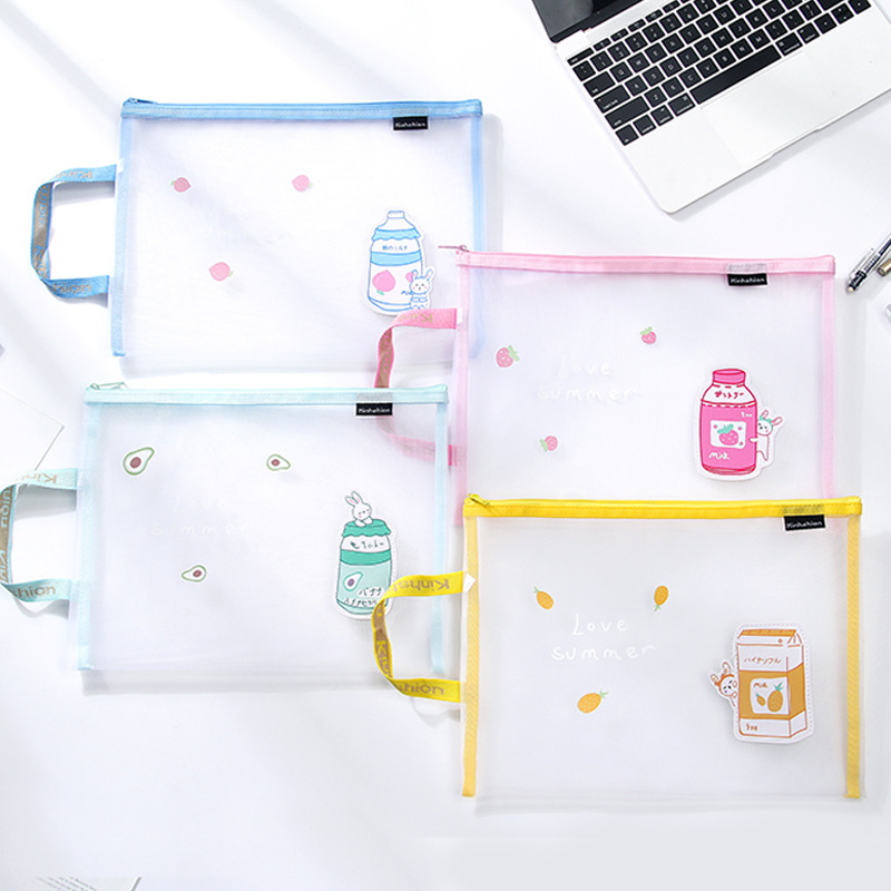 金華升A4網紗文件袋卡通皮革手提拉鏈袋大容量收納袋資料袋可定制