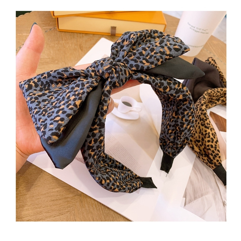 130g Weight Headwear Classification Festival Occasion Bow Knot Pattern Women'S Gender Retro Style Coffee, White, Blue, Black Color Leopard Print Big Bow Wide Headband 11