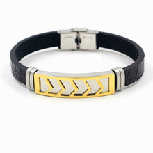 学生饰品个性双色不锈钢钛钢手链男款百搭时尚皮手镯多款混批