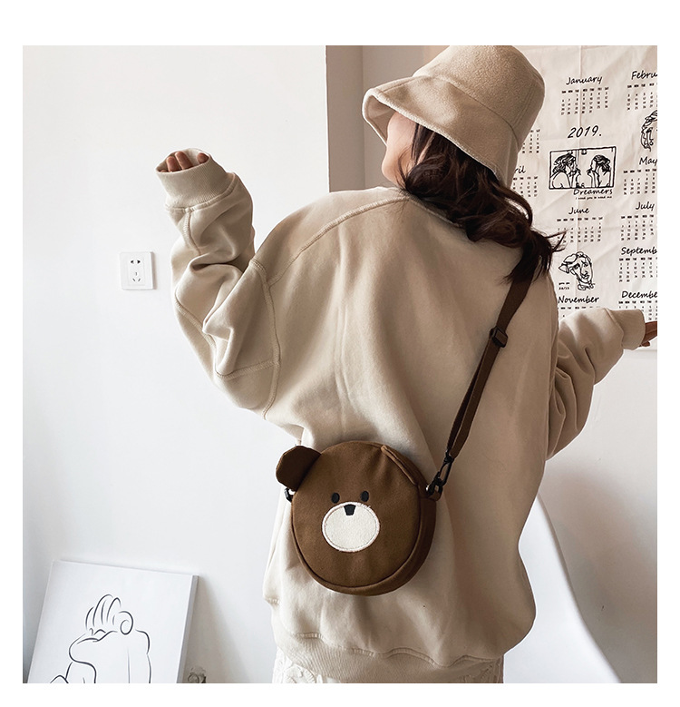 New Fashion Cute Bear Canvas Student Shoulder Bag Mobile Phone Bag Cute Cute Embroidery Cartoon Bag display picture 37